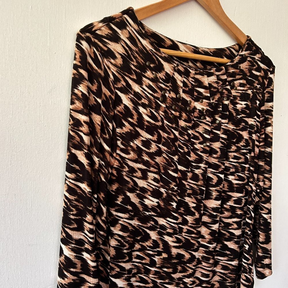 Chicos‎ Travelers Top Womens Small Animal Print Slinky Knit Chicos 1 Made in USA - Picture 2 of 5